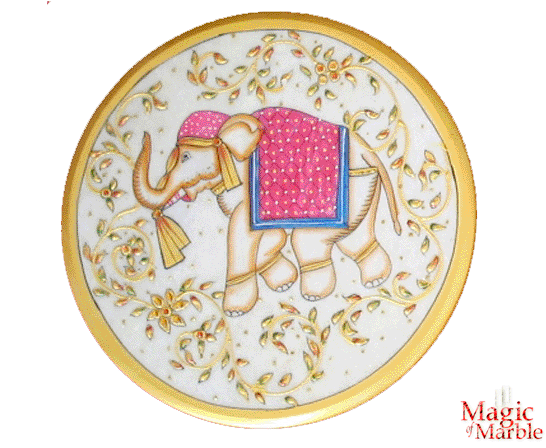Elephant Painted Marble Plate